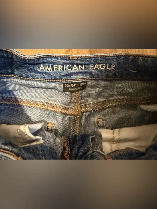 American Eagle Outfitters Distressed High-Rise Jean Shorts - Blue - Picture 2 of 5